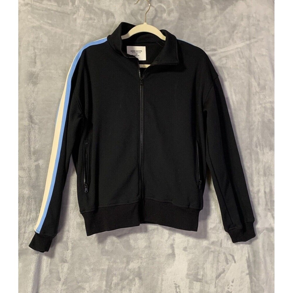 Noon Goons Mens Track Jacket‎ Size XS Black White Blue Stripe USA Made Baggy Zip